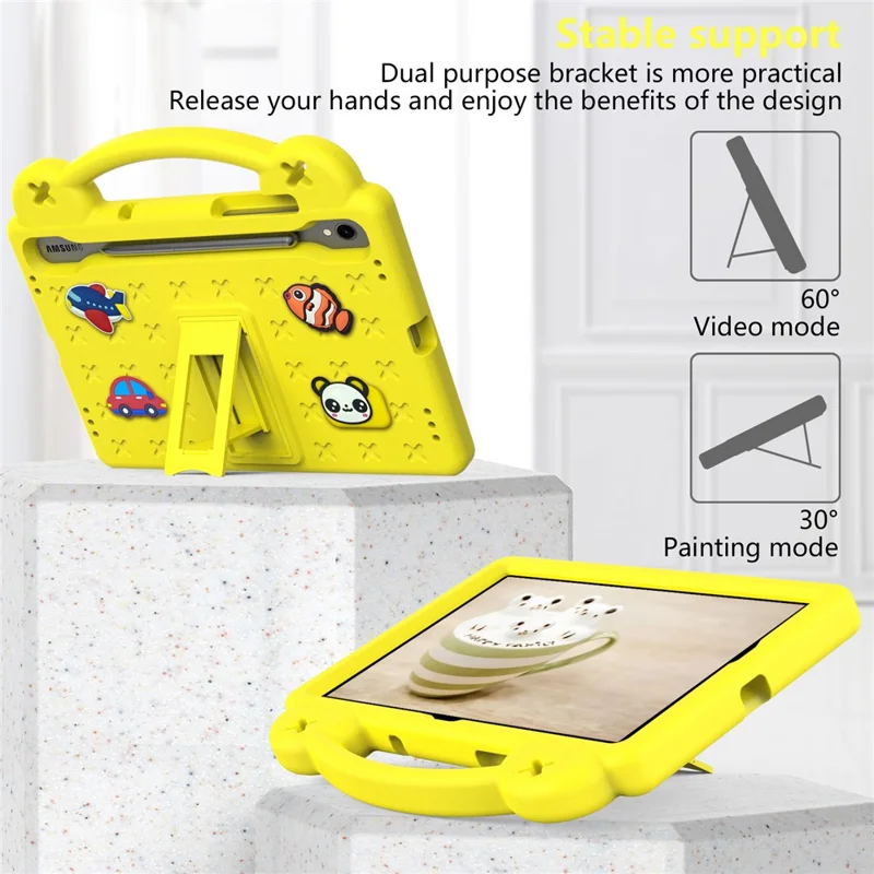 For Samsung Galaxy Tab S11 / S10 Lite / S10 FE / S9 FE / S9 / S8 / S7 EVA Protective Cover Kids Friendly Grip Handle Kickstand Tablet Case - Yellow