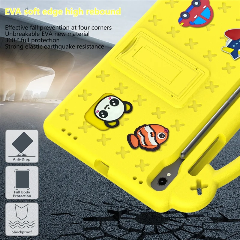 For Samsung Galaxy Tab S11 / S10 Lite / S10 FE / S9 FE / S9 / S8 / S7 EVA Protective Cover Kids Friendly Grip Handle Kickstand Tablet Case - Yellow