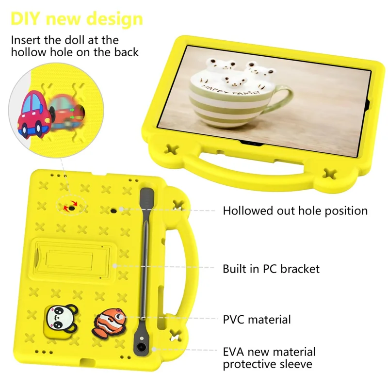 For Samsung Galaxy Tab S11 / S10 Lite / S10 FE / S9 FE / S9 / S8 / S7 EVA Protective Cover Kids Friendly Grip Handle Kickstand Tablet Case - Yellow