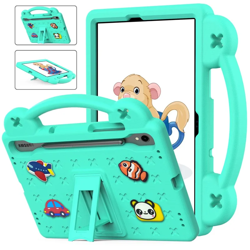 For Samsung Galaxy Tab S11 / S10 Lite / S10 FE / S9 FE / S9 / S8 / S7 EVA Protective Cover Kids Friendly Grip Handle Kickstand Tablet Case - Green