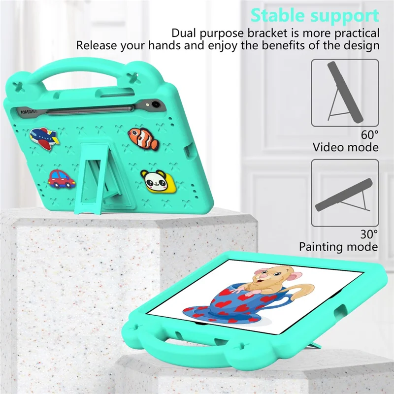 For Samsung Galaxy Tab S11 / S10 Lite / S10 FE / S9 FE / S9 / S8 / S7 EVA Protective Cover Kids Friendly Grip Handle Kickstand Tablet Case - Green