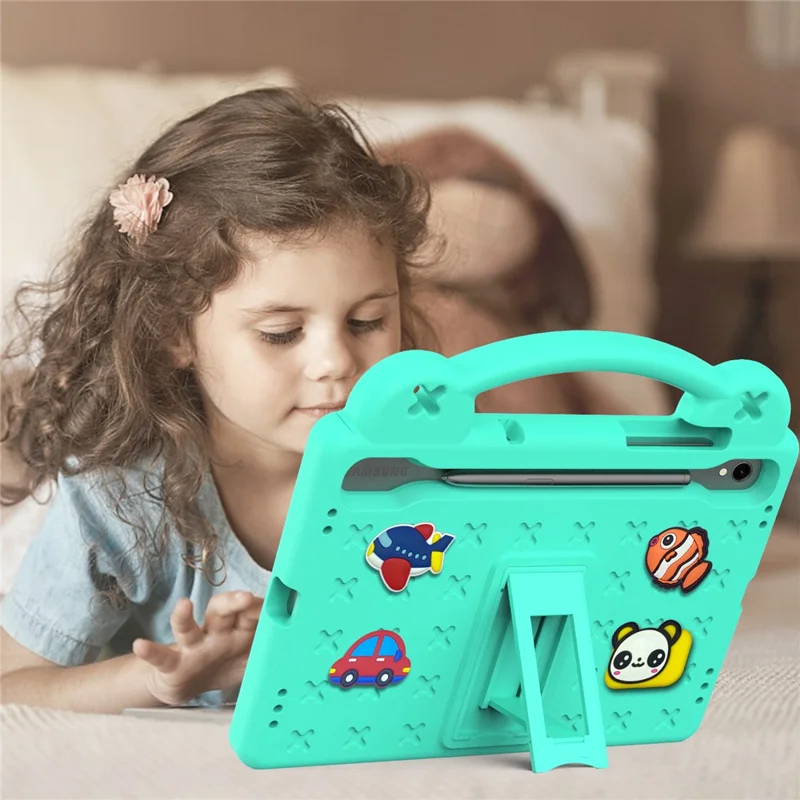For Samsung Galaxy Tab S11 / S10 Lite / S10 FE / S9 FE / S9 / S8 / S7 EVA Protective Cover Kids Friendly Grip Handle Kickstand Tablet Case - Green