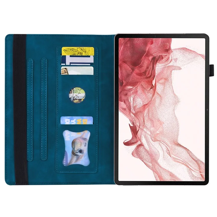 Для Samsung Galaxy Tab S9 Ultra PU Leather Tablet Wallet Cover Pencil Holder Loop Tablet Case with Stand - Blue