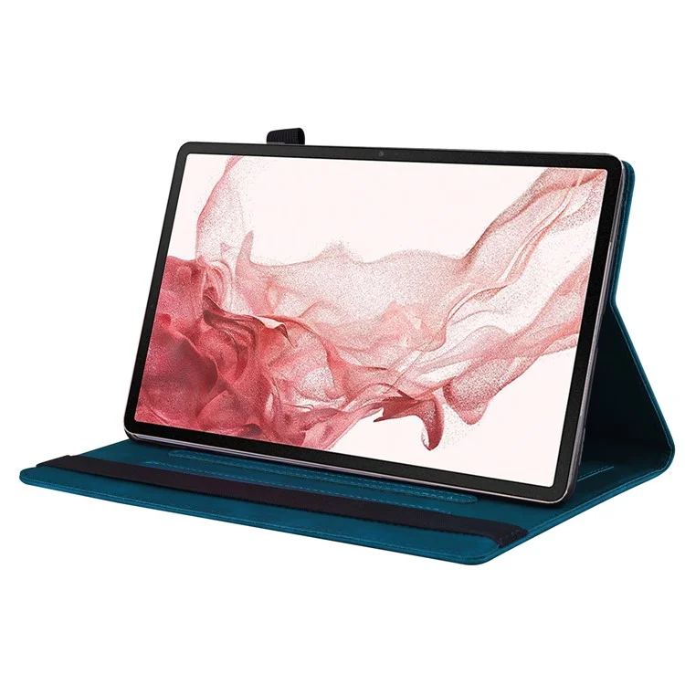 Для Samsung Galaxy Tab S9 Ultra PU Leather Tablet Wallet Cover Pencil Holder Loop Tablet Case with Stand - Blue
