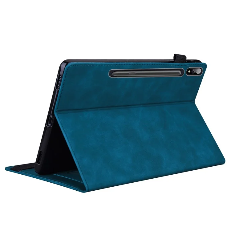 Для Samsung Galaxy Tab S9 Ultra PU Leather Tablet Wallet Cover Pencil Holder Loop Tablet Case with Stand - Blue