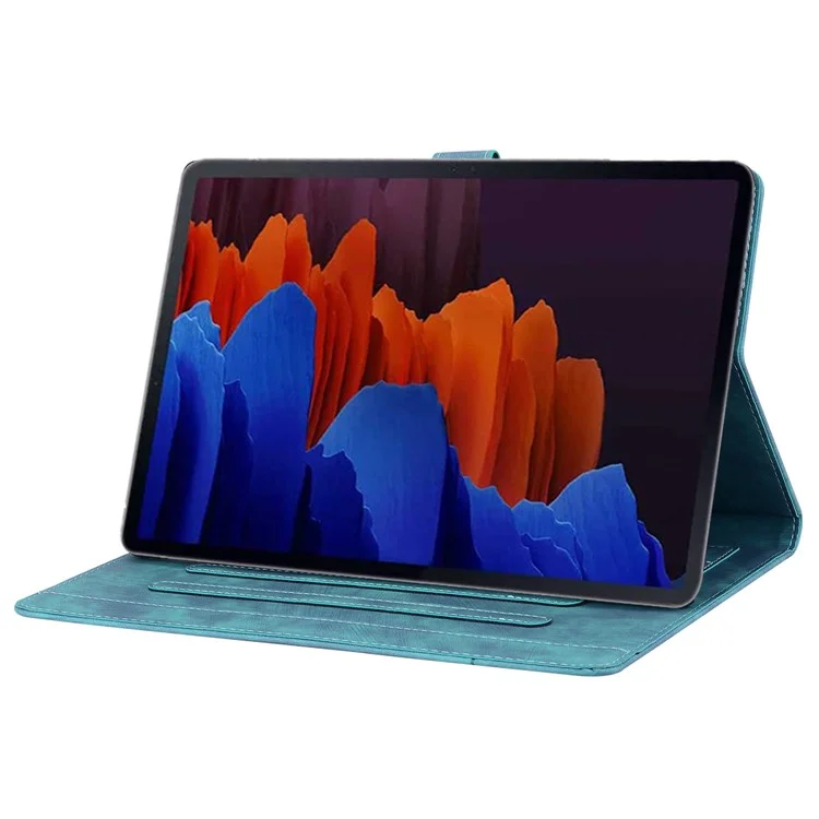 Чехол-книжка из искусственной кожи с держателем для карт для Samsung Galaxy Tab S9+ с цветочным и кошачьим принтом - Зеленый