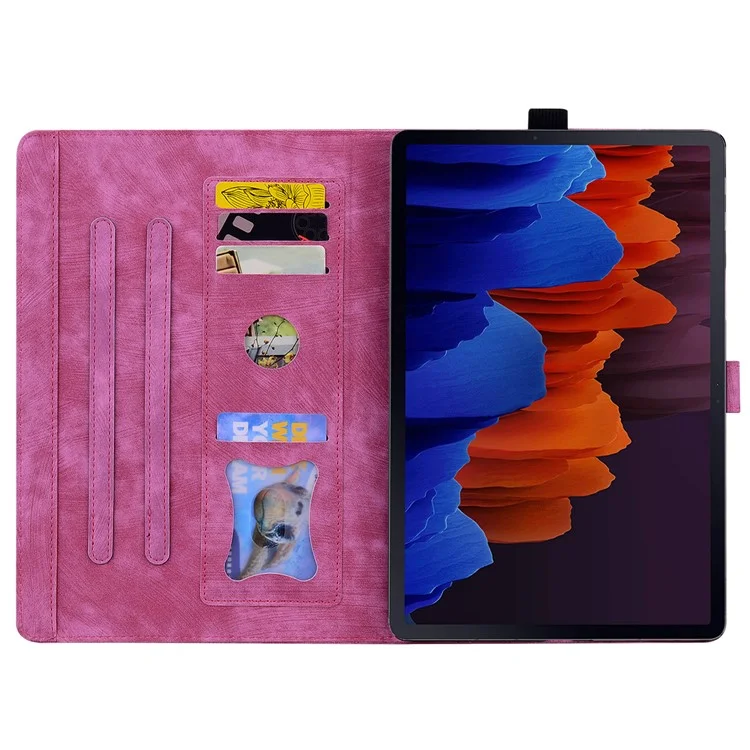 Pour Samsung Galaxy Tab S9 Ultra Étui de couverture en cuir avec support Fleur Chat imprimé Étui de tablette avec fentes pour cartes - Rose