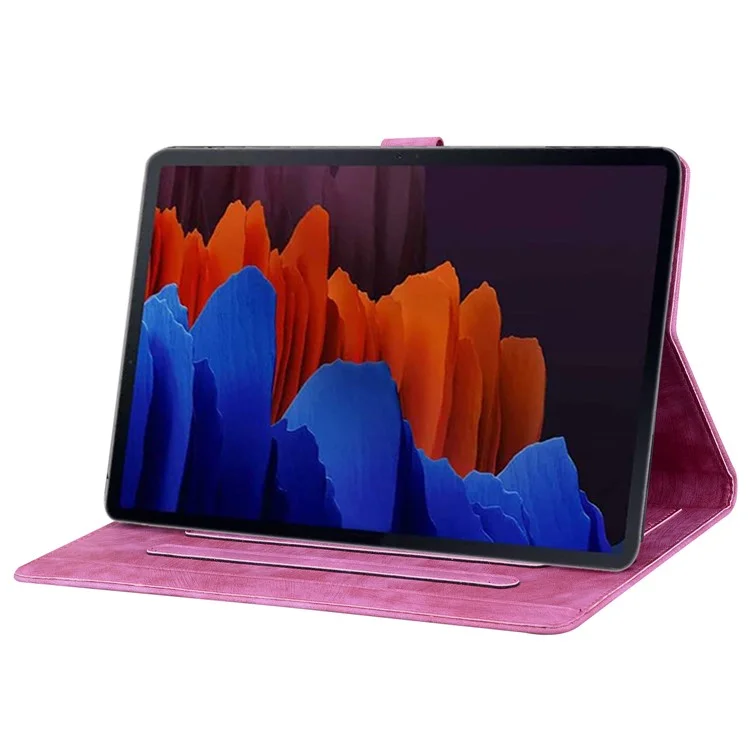 Pour Samsung Galaxy Tab S9 Ultra Étui de couverture en cuir avec support Fleur Chat imprimé Étui de tablette avec fentes pour cartes - Rose