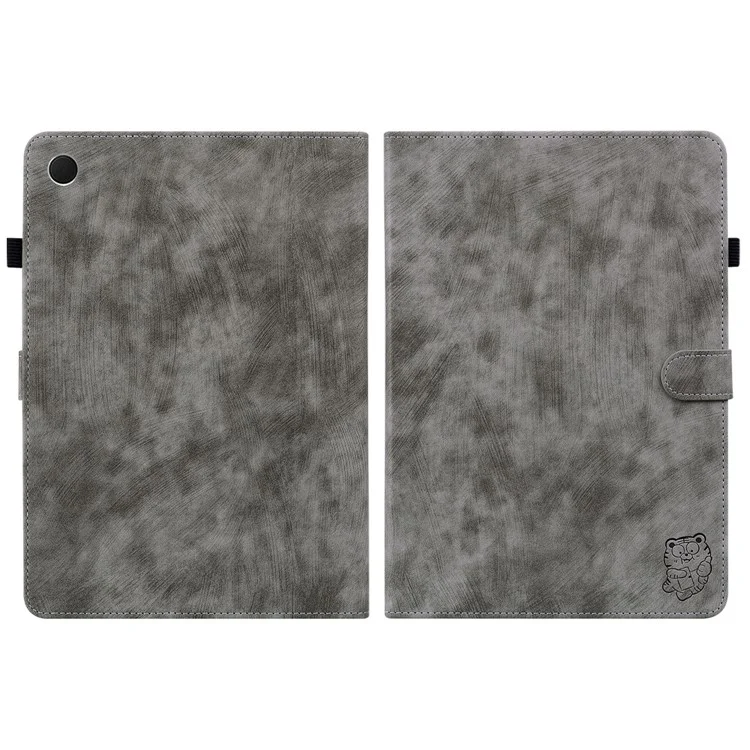 Para Samsung Galaxy Tab A9+ Funda para Tablet con Dibujo de Tigre Lindo Cuero PU Soporte para Tarjetas - Gris