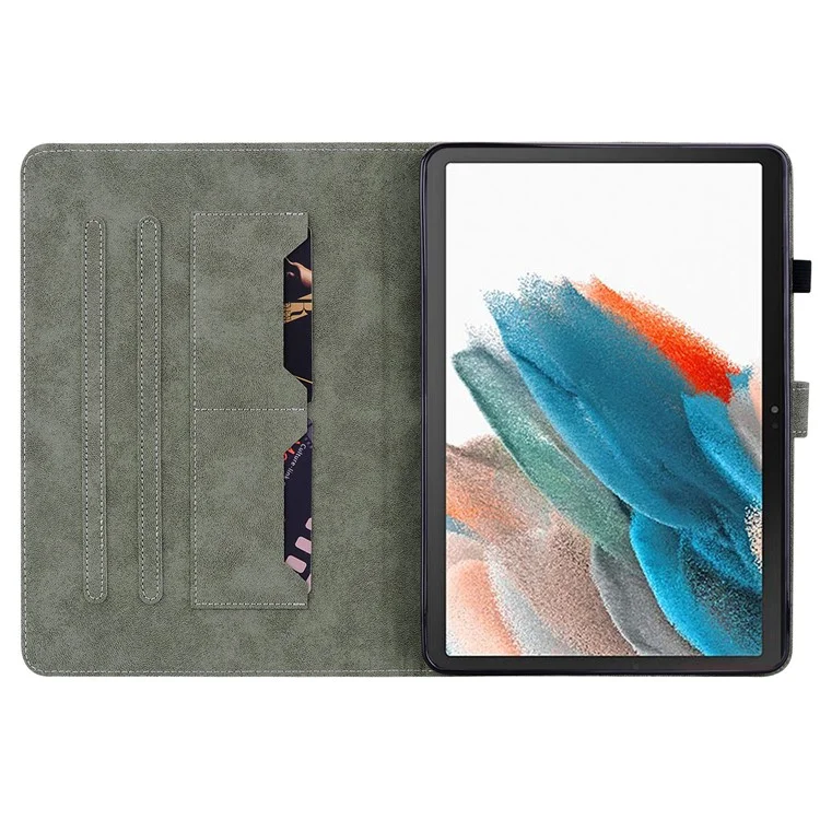 Para Samsung Galaxy Tab A9+ Funda para Tablet con Dibujo de Tigre Lindo Cuero PU Soporte para Tarjetas - Gris