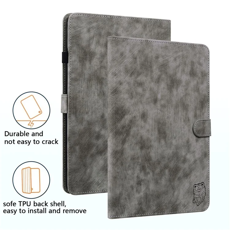 Para Samsung Galaxy Tab A9+ Funda para Tablet con Dibujo de Tigre Lindo Cuero PU Soporte para Tarjetas - Gris