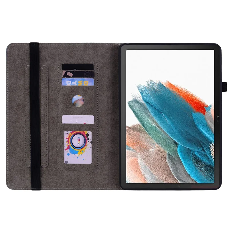 For Samsung Galaxy Tab A9+ PU Leather Card Holder Tablet Cover Butterfly Rose Imprinted Stand Case - Pink