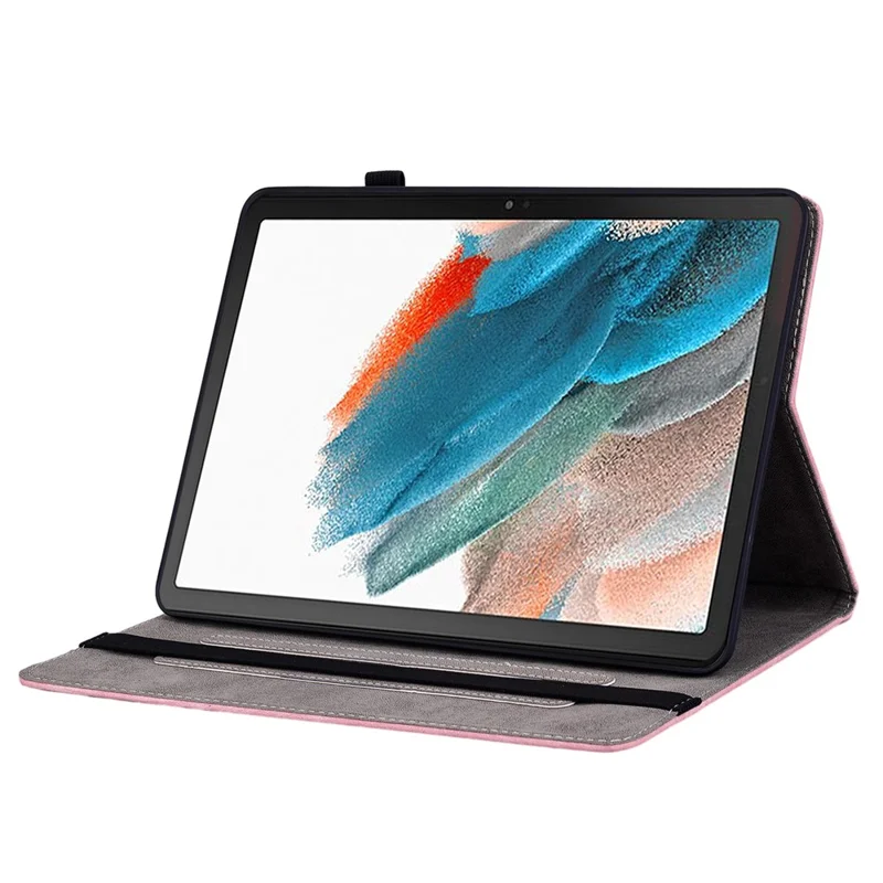 For Samsung Galaxy Tab A9+ PU Leather Card Holder Tablet Cover Butterfly Rose Imprinted Stand Case - Pink