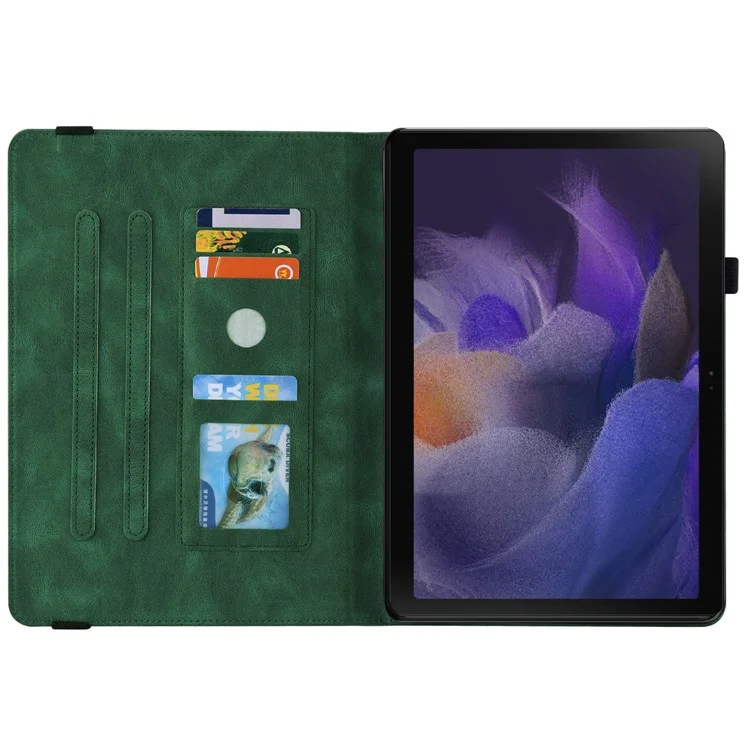 Чехол для планшета Samsung Galaxy Tab A9+ с держателем для карт, из искусственной кожи, с узором в виде бабочки и цветов, с подставкой - Зеленый