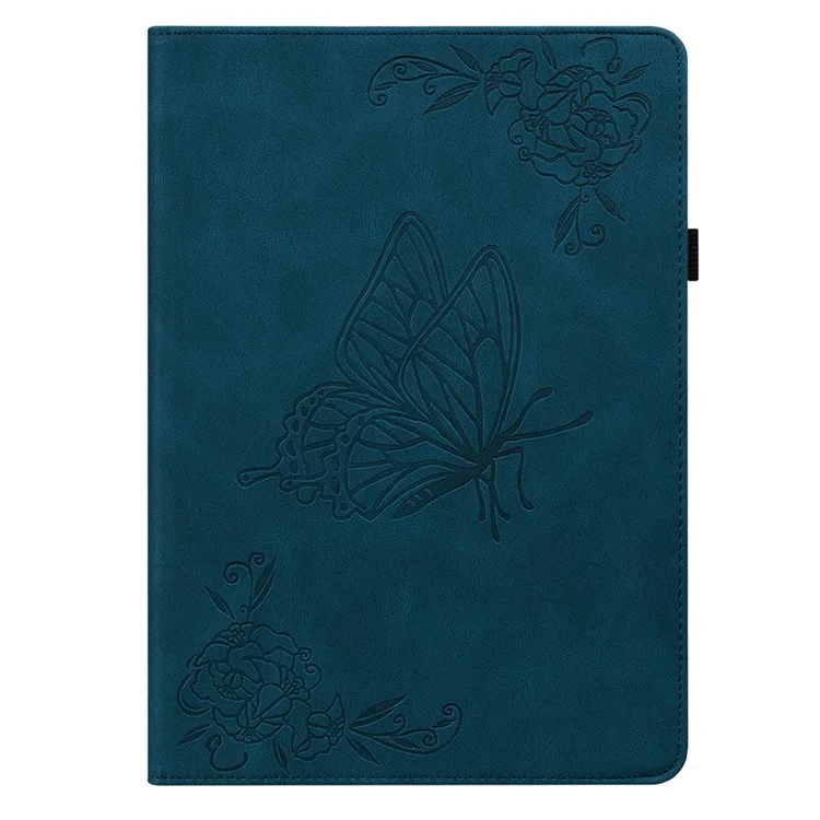 Funda Protectora Antirrayas para Tablet Nokia T20 de Piel de PU con Diseño de Mariposa y Flor, con Soporte y Tarjetero - Azul Oscuro