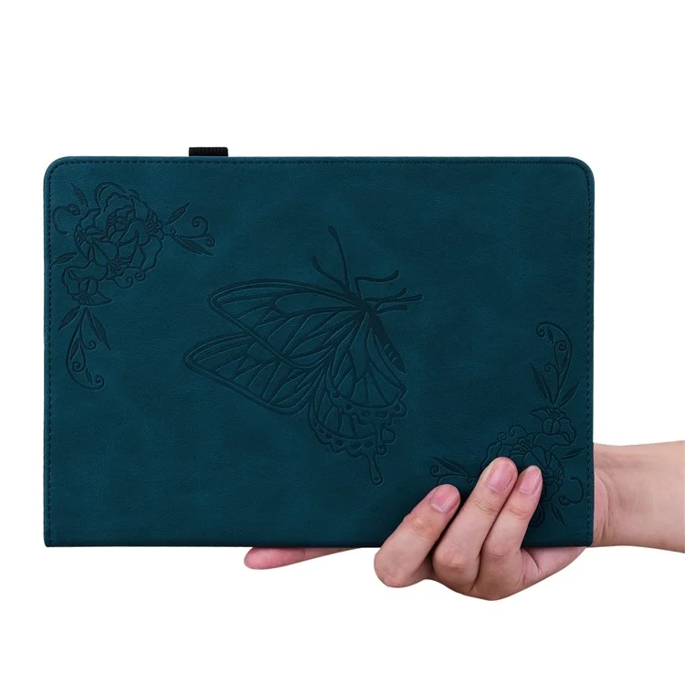 Funda Protectora Antirrayas para Tablet Nokia T20 de Piel de PU con Diseño de Mariposa y Flor, con Soporte y Tarjetero - Azul Oscuro