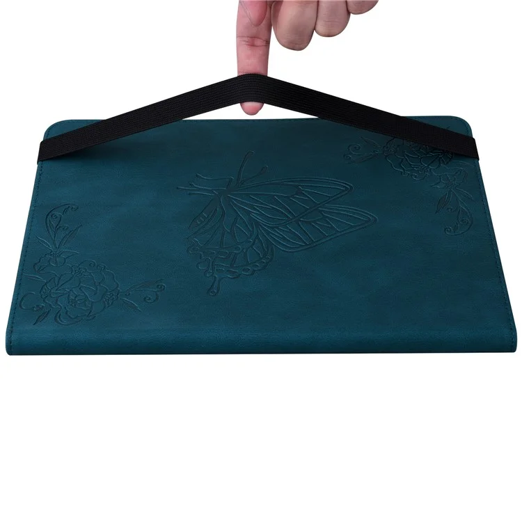 Funda Protectora Antirrayas para Tablet Nokia T20 de Piel de PU con Diseño de Mariposa y Flor, con Soporte y Tarjetero - Azul Oscuro