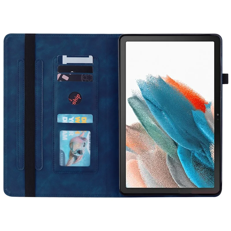 For Samsung Galaxy Tab A9+ PU Leather Tablet Case Zipper Pocket Tablet Cover with Stand - Dark Blue