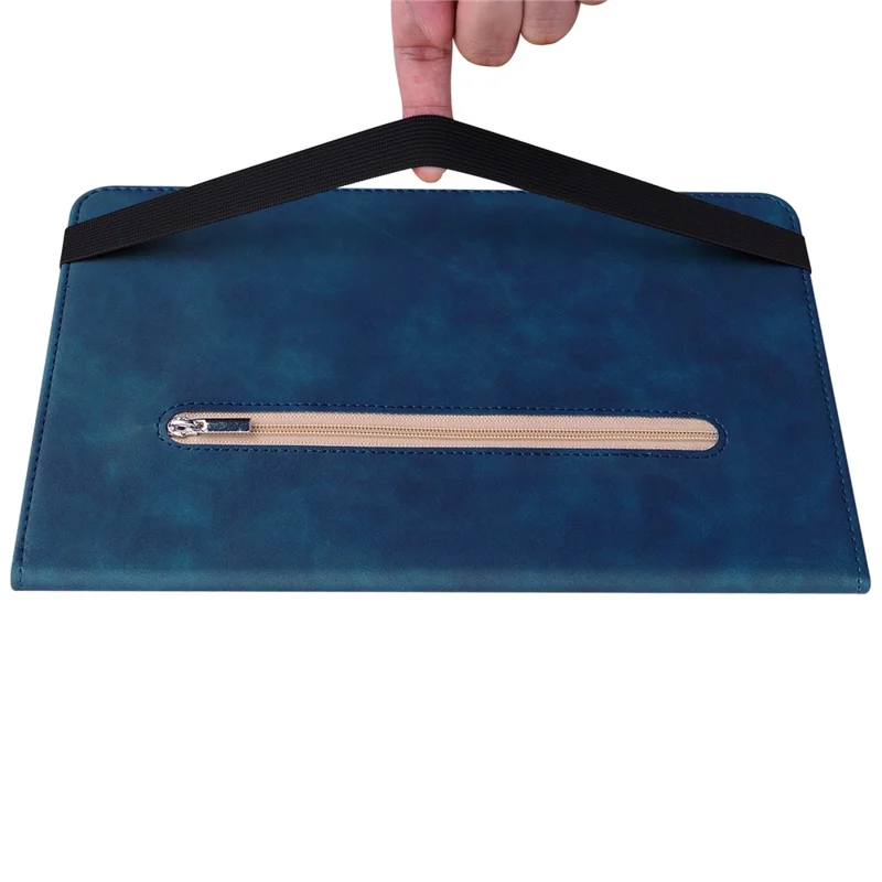 For Samsung Galaxy Tab A9+ PU Leather Tablet Case Zipper Pocket Tablet Cover with Stand - Dark Blue
