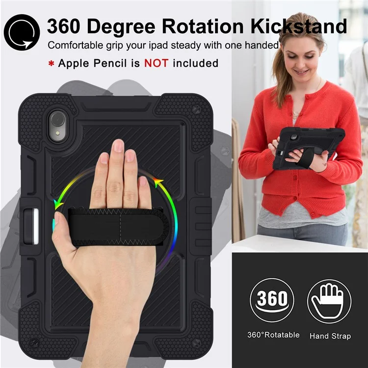 Funda de Tablet de Silicona + PC para Huawei MatePad 11 (2023) Funda Resistente a los Golpes con Soporte Integrado y Correa de Muñeca / Bandolera - Todo Negro