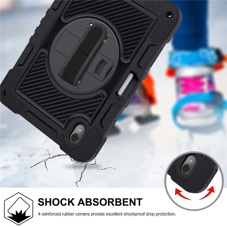 Funda de Tablet de Silicona + PC para Huawei MatePad 11 (2023) Funda Resistente a los Golpes con Soporte Integrado y Correa de Muñeca / Bandolera - Todo Negro