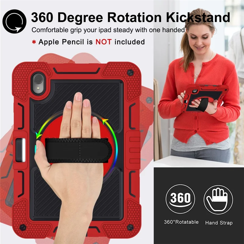 Silikon + PC Tabletthülle für Huawei MatePad 11 (2023) Stoßfeste Ständerhülle mit Handschlaufe / Schultergurt - Rot+Schwarz