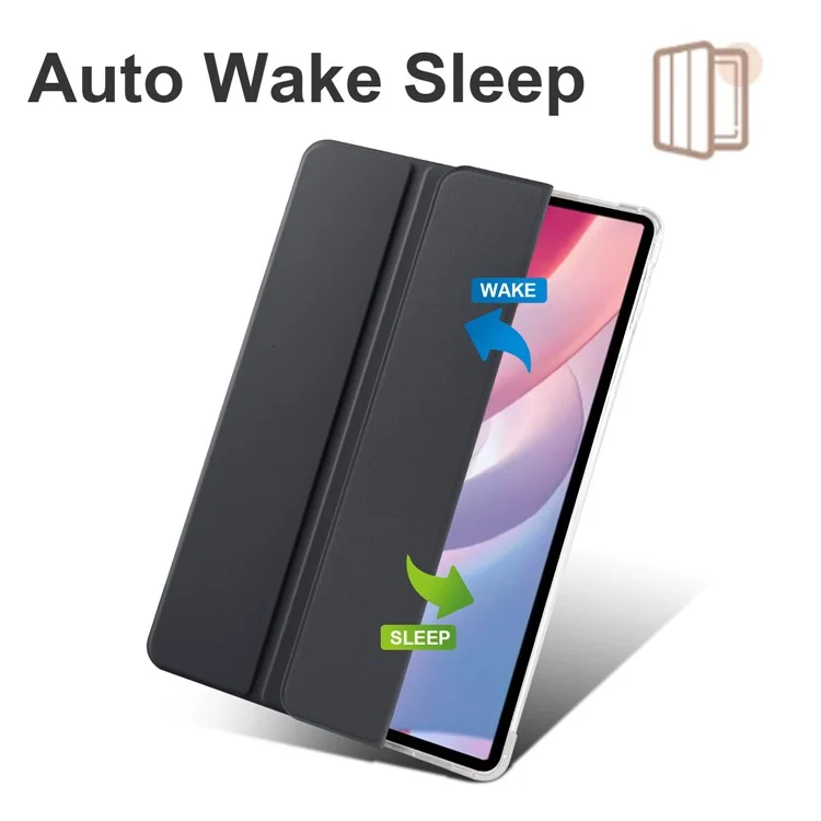 For Honor Pad X8 Pro / Pad X9 Trifold Stand Tablet Case Pen Slot PU Leather Transparent TPU Back Cover - Black