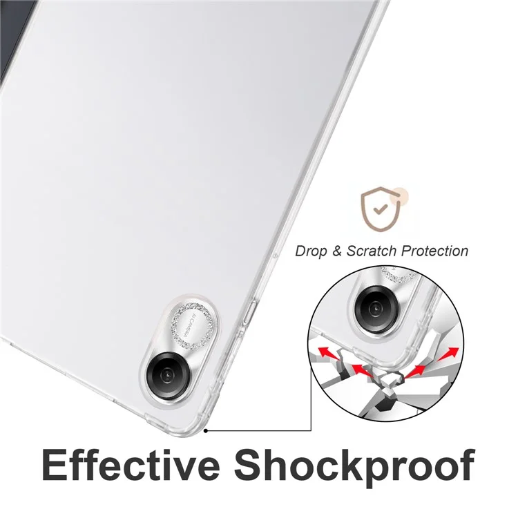 For Honor Pad X8 Pro / Pad X9 Trifold Stand Tablet Case Pen Slot PU Leather Transparent TPU Back Cover - Black