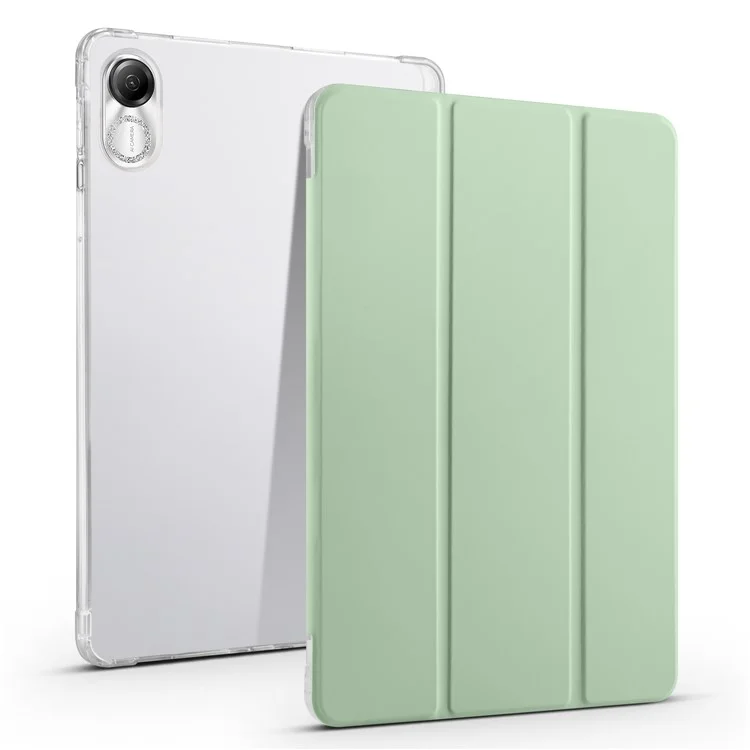 For Honor Pad X8 Pro / Pad X9 Trifold Stand Tablet Case Pen Slot PU Leather Transparent TPU Back Cover - Matcha Green