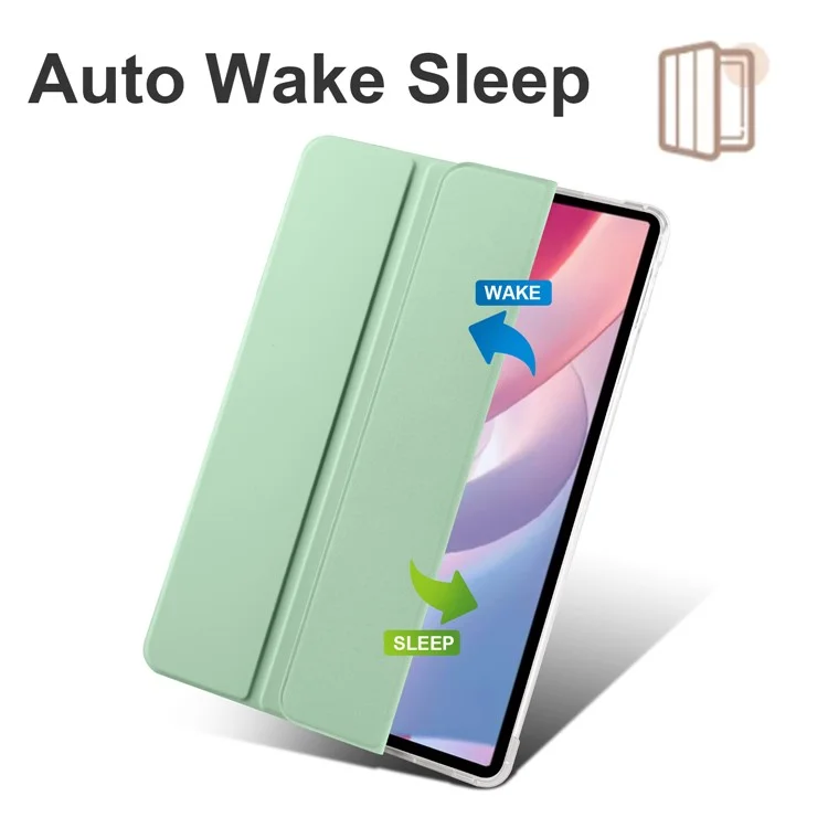 For Honor Pad X8 Pro / Pad X9 Trifold Stand Tablet Case Pen Slot PU Leather Transparent TPU Back Cover - Matcha Green