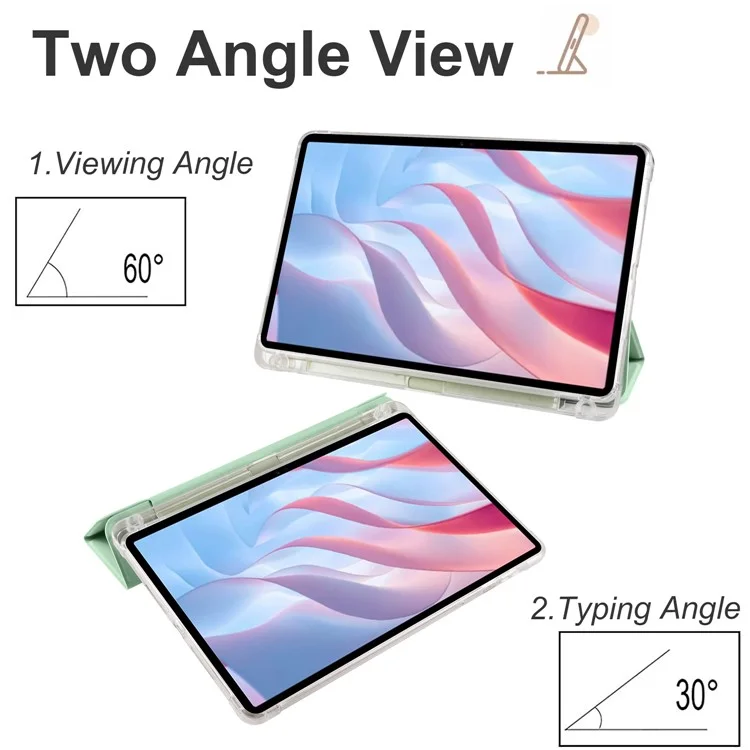 For Honor Pad X8 Pro / Pad X9 Trifold Stand Tablet Case Pen Slot PU Leather Transparent TPU Back Cover - Matcha Green