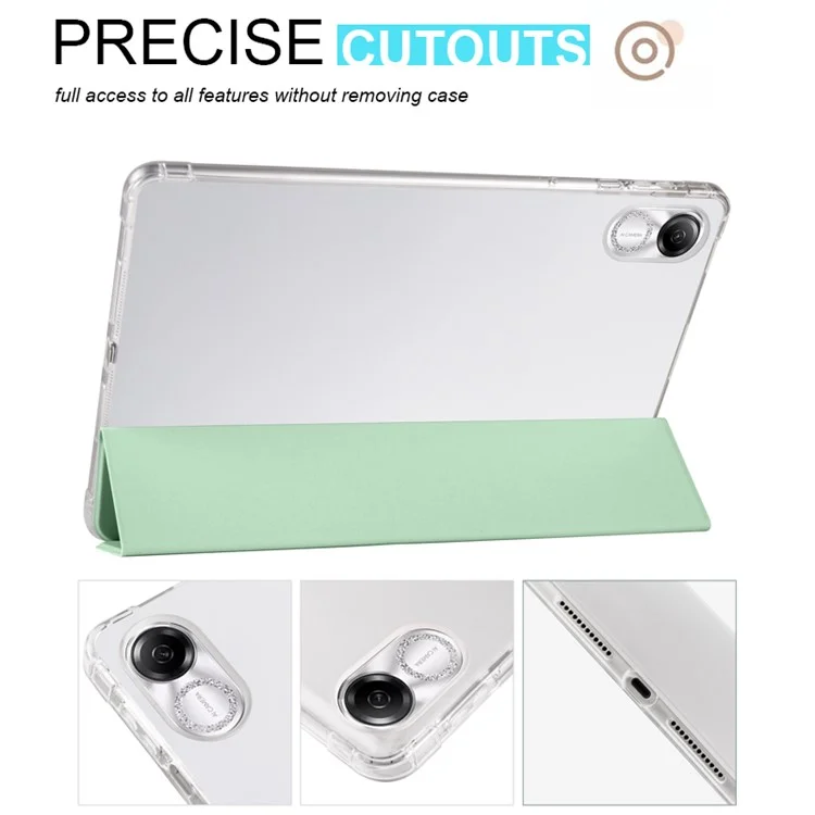 For Honor Pad X8 Pro / Pad X9 Trifold Stand Tablet Case Pen Slot PU Leather Transparent TPU Back Cover - Matcha Green