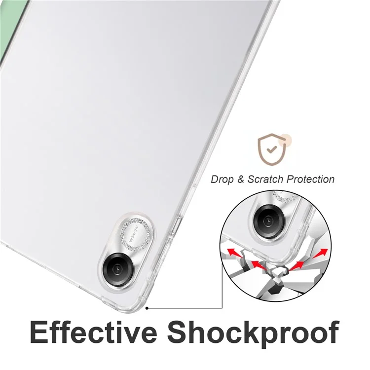 For Honor Pad X8 Pro / Pad X9 Trifold Stand Tablet Case Pen Slot PU Leather Transparent TPU Back Cover - Matcha Green