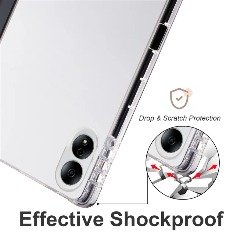 For Honor MagicPad 13 PU Leather Transparent TPU Tablet Case Trifold Stand Tablet Cover with Pencil Holder - Black