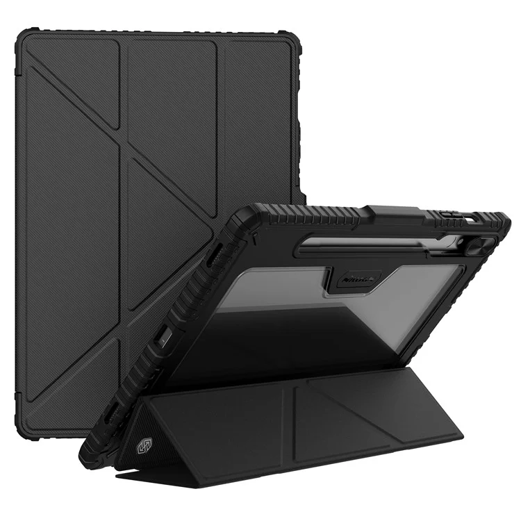 NILLKIN Bumper Leather Case Pro для Samsung Galaxy Tab S9+ Чехол с крышкой для камеры Slide Origami Stand Чехол для планшета из искусственной кожи ударопрочный чехол - черный