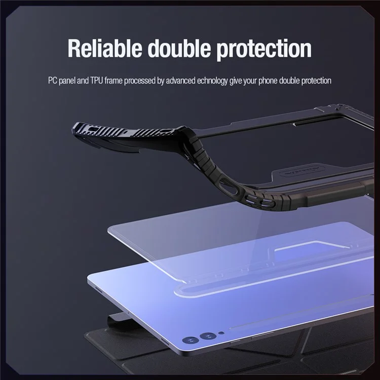 NILLKIN Bumper Leather Case Pro для Samsung Galaxy Tab S9+ Чехол с крышкой для камеры Slide Origami Stand Чехол для планшета из искусственной кожи ударопрочный чехол - черный