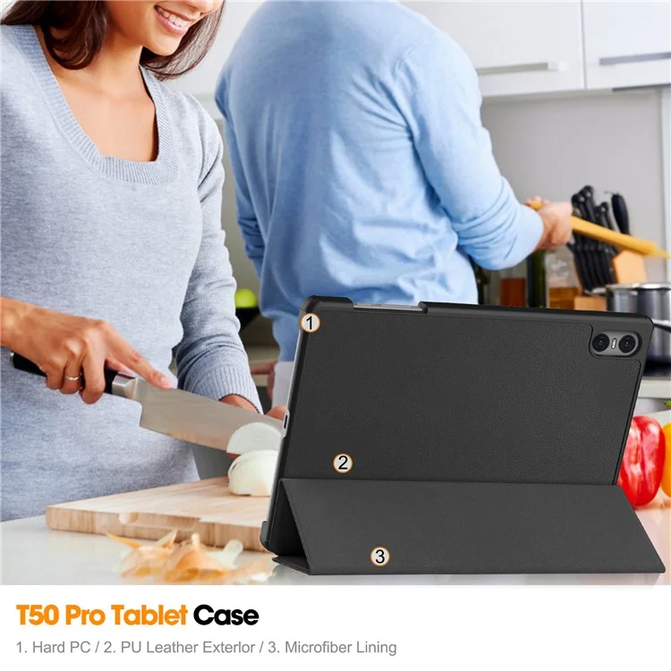 Smart Case for Teclast T50 Pro , PU Leather Shockproof Tri-fold Stand Tablet Cover - Black