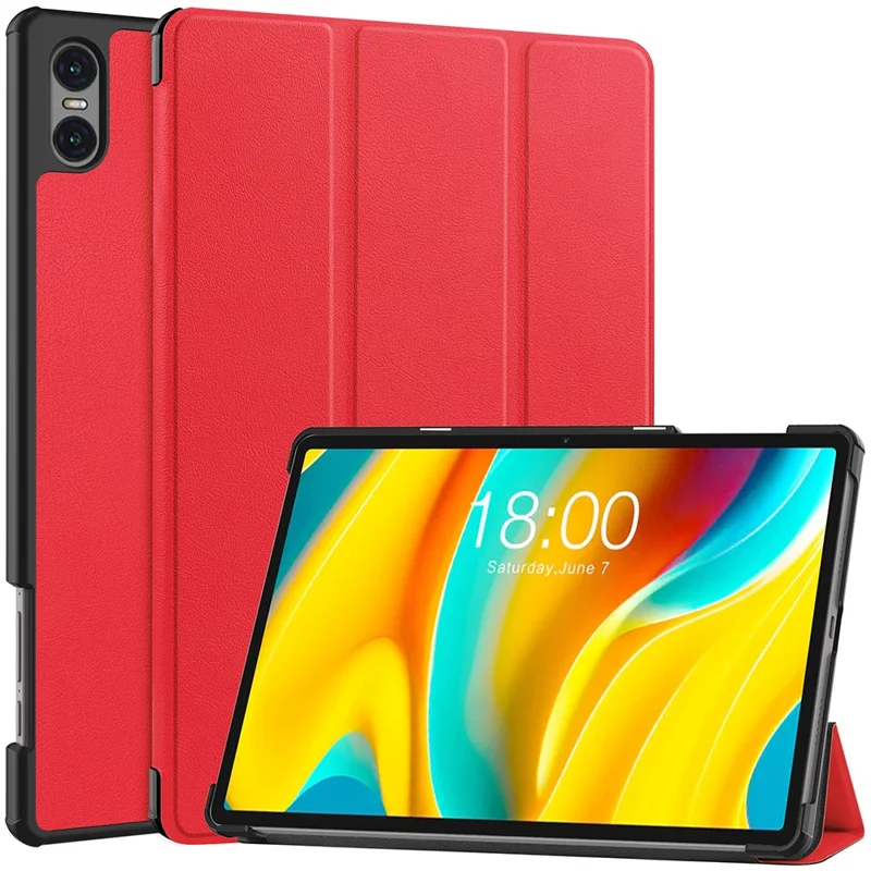 Smart Case for Teclast T50 Pro , PU Leather Shockproof Tri-fold Stand Tablet Cover - Red