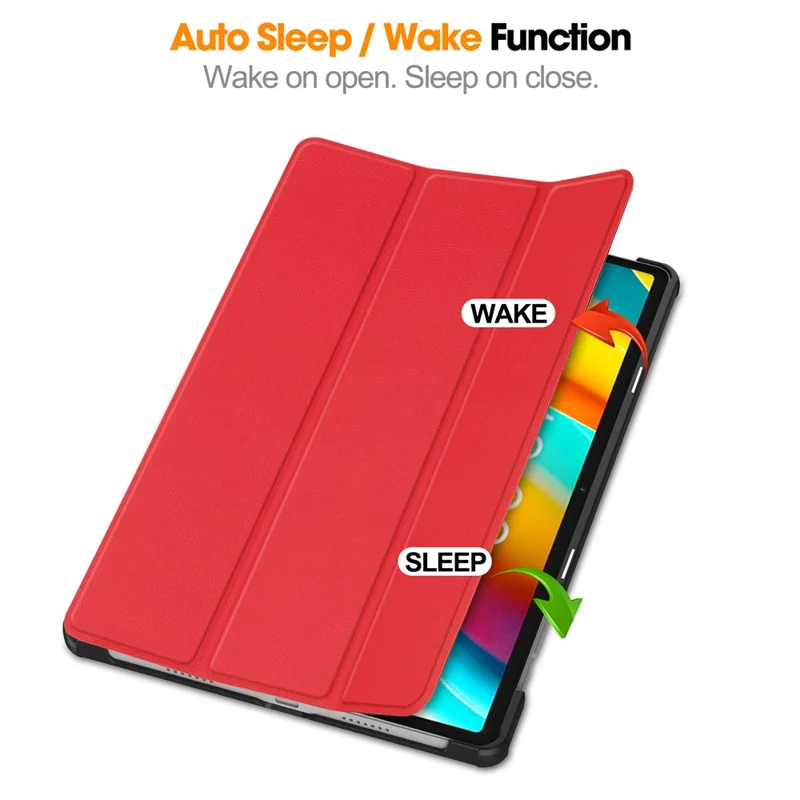 Smart Case for Teclast T50 Pro , PU Leather Shockproof Tri-fold Stand Tablet Cover - Red