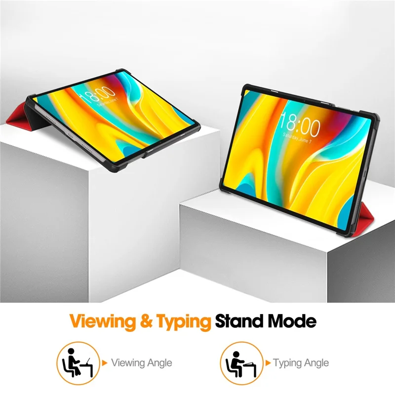 Smart Case for Teclast T50 Pro , PU Leather Shockproof Tri-fold Stand Tablet Cover - Red