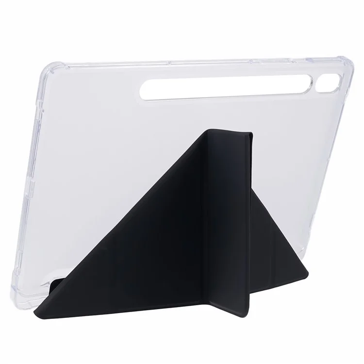 Для Samsung Galaxy Tab S9 PU+Акрил+TPU Чехол Оригами Tri-fold Stand Tablet Cover Auto Wake / Sleep Shockproof Case - Черный