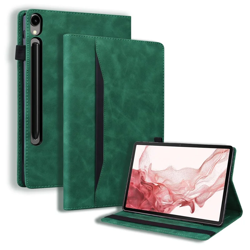 Para Samsung Galaxy Tab S9 Funda de Cartera de Piel PU Funda a Prueba de Golpes para Tableta con Soporte - Verde