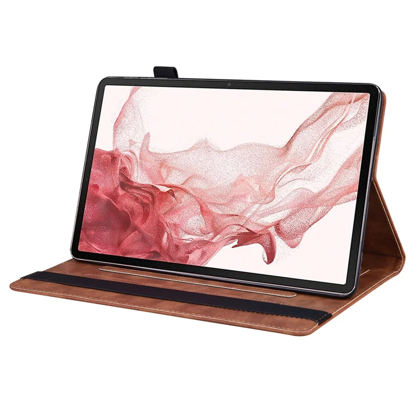 For Samsung Galaxy Tab S9 PU Leather Wallet Cover Shockproof Tablet Case with Stand - Brown