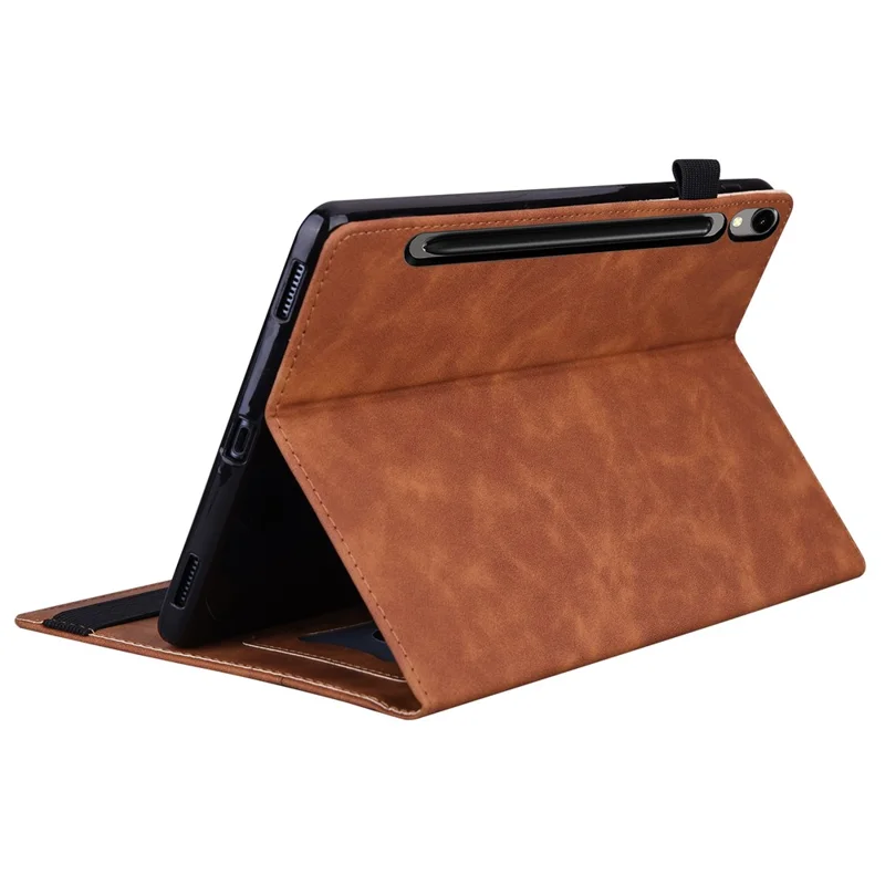 For Samsung Galaxy Tab S9 PU Leather Wallet Cover Shockproof Tablet Case with Stand - Brown