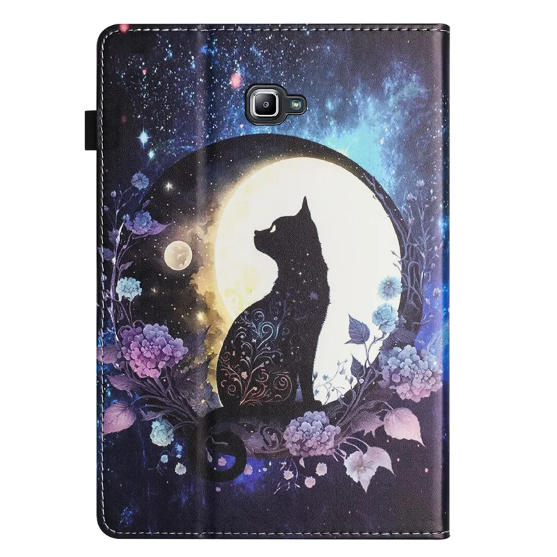 For Samsung Galaxy Tab A 10.1 (2016) T580 / T585 PU Leather Tablet Case Stand Shockproof Pattern Printing Cover - Moon Cat