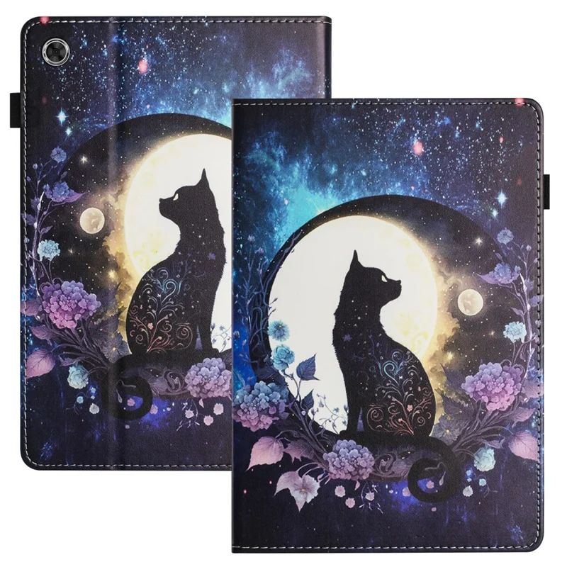 For Samsung Galaxy Tab A8 10.5 (2022)  /  (2021) Pattern Printing PU Leather Tablet Case Stand Cover Card Slot - Moon Cat