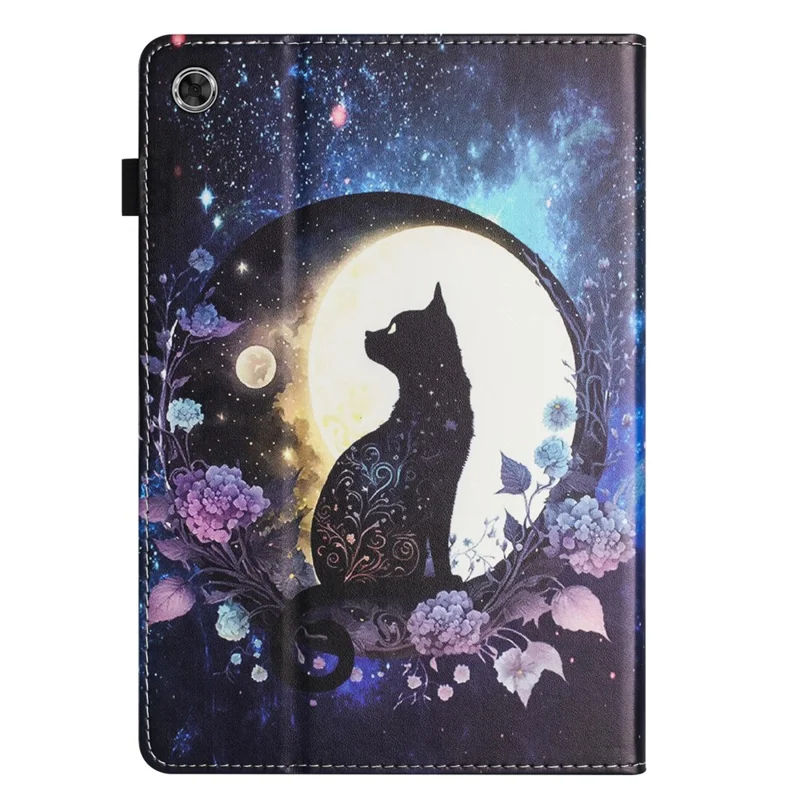 For Samsung Galaxy Tab A8 10.5 (2022)  /  (2021) Pattern Printing PU Leather Tablet Case Stand Cover Card Slot - Moon Cat