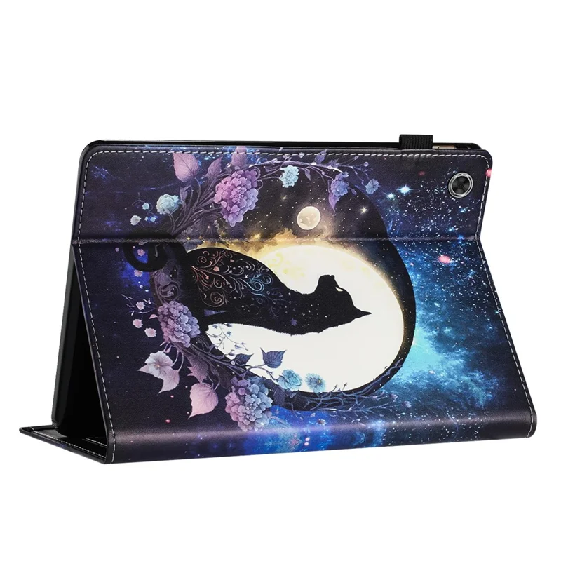 For Samsung Galaxy Tab A8 10.5 (2022)  /  (2021) Pattern Printing PU Leather Tablet Case Stand Cover Card Slot - Moon Cat