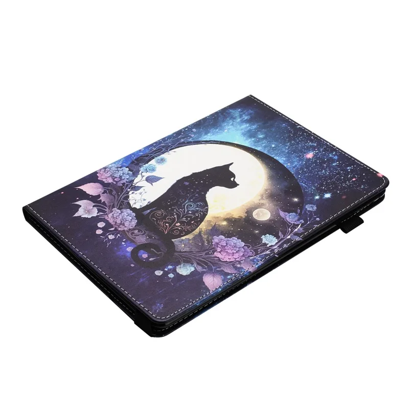 For Samsung Galaxy Tab A8 10.5 (2022)  /  (2021) Pattern Printing PU Leather Tablet Case Stand Cover Card Slot - Moon Cat