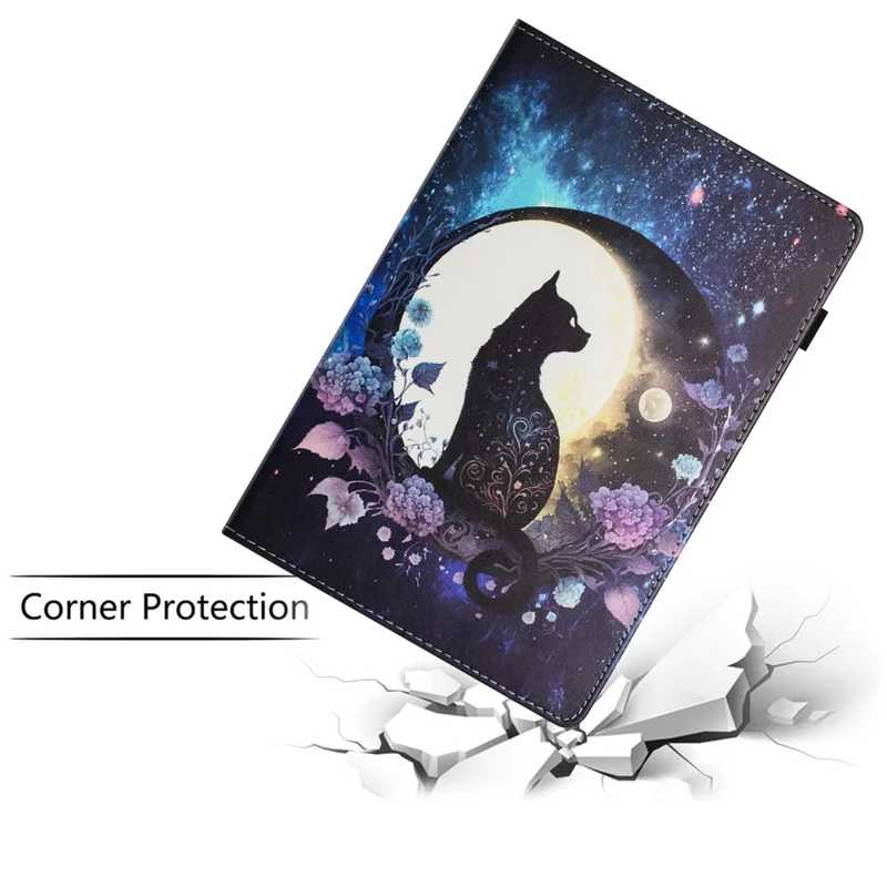 For Samsung Galaxy Tab A8 10.5 (2022)  /  (2021) Pattern Printing PU Leather Tablet Case Stand Cover Card Slot - Moon Cat